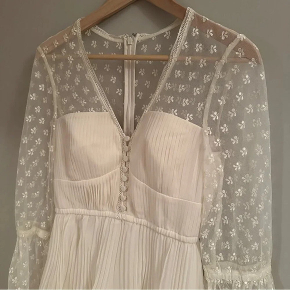 NEW Self-Portrait Chiffon Lace Tiered Mini Dress White Ivory | size UK 8 / US 4 - Picture 9 of 16